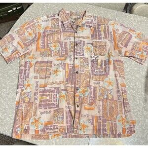 Tori Richard Mens Hawaiian Shirt 100% Cotton Lawn floral purple orange Large